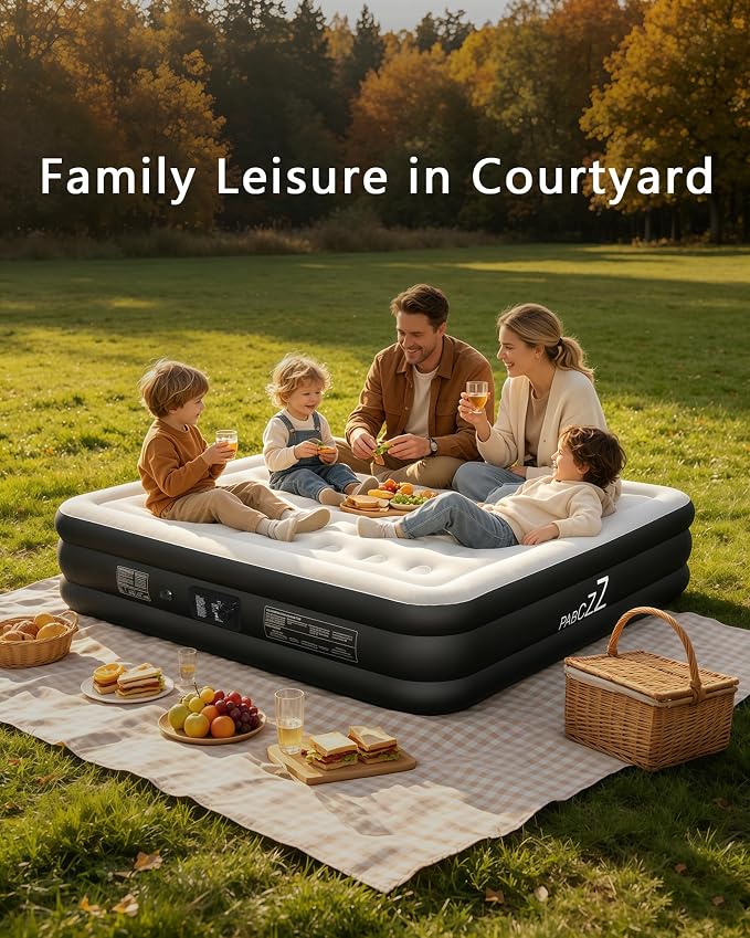 King Size air Mattress – 18-Inch Thickened Inflatable Mattress for Camping, Home Use & Guest Accommodation, Comes with Storage Bag, Supports Up to 750 Pounds (Black, King)