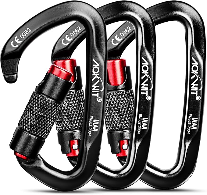 30KN Auto Locking Carabiner Clip Twist Lock UIAA Certified Large Climbing Carabiner Heavy Duty Carabiner for Rock Tree Climbing Rappelling Mountaineering Caving Rescue Arborist Aerial Yoga
