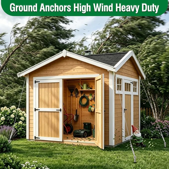 Ground Anchors Heavy Duty for High Wind Tie Down, 4 Pack 30" Shed Anchor Kit with1/4 Stainless Steel Cable & 4 Turnbuckles, Screw-in Trampoline Anchors for Swingset Carport Canopy Gazebo