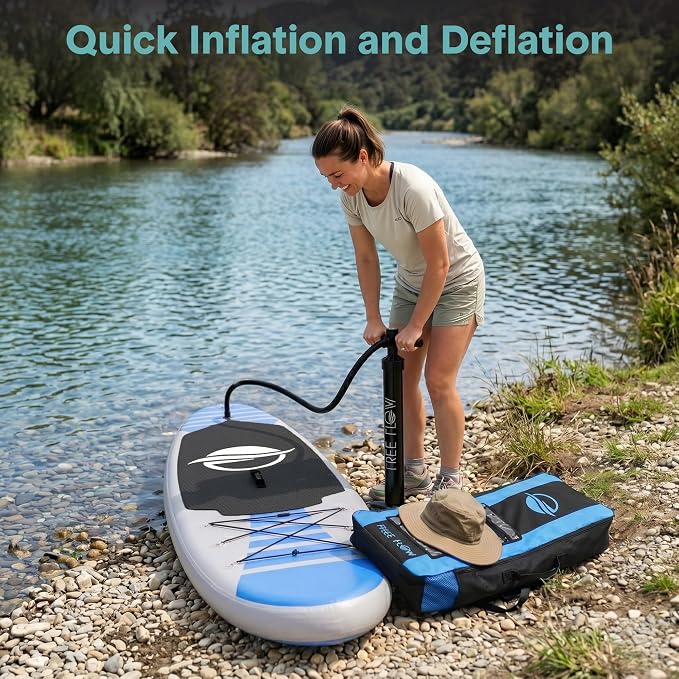 SereneLife 10’6" Inflatable Stand Up Paddle Board with Premium SUP Accessories - Wide Stable Design with Non-Slip EVA Deck Pad, for Youth and Adults, 350 lbs. Capacity