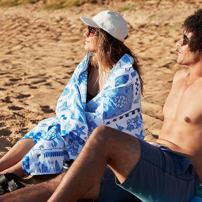 Dock & Bay Beach Towel - Quick Dry, Sand Free - Compact, Lightweight - 100% Recycled - Includes Bag - Grecian Shores - Extra Large (200x90cm, 78x35)