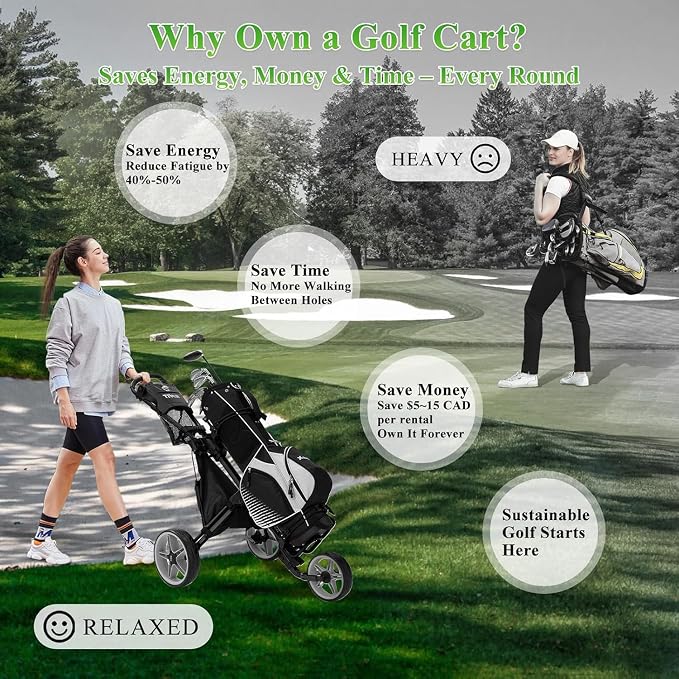 Tivor 3 Wheel Golf Push Cart, Lightweight Push Cart Golf One-Click Folding, Adjustable Height Pushcart for Golf Bags, Compact Design for Ladies, Junior Golfers