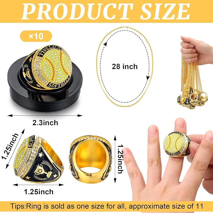 Highergo 10 Pcs Basketball Softball Baseball MVP Dancer Champion Trophy Ring with Display Stand Star Football Soccer Volleyball Golf Cheerleading Bowling Track Field