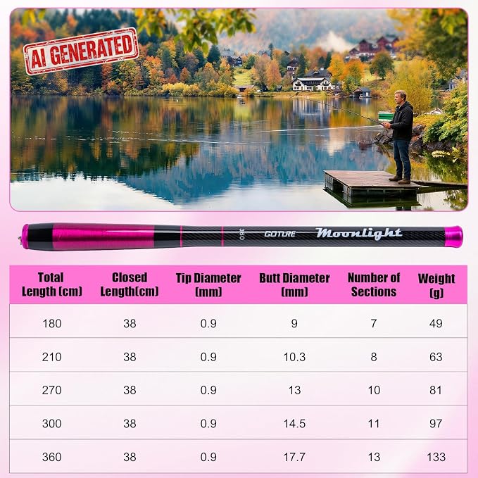 Goture Telescopic Tenkara Fishing RodPortable Hand Fishing Poles 12-24Ft | Reinforced ultralight blank resists cracking on hard runs; ideal all-round length for stream, pond & lake bank fishing