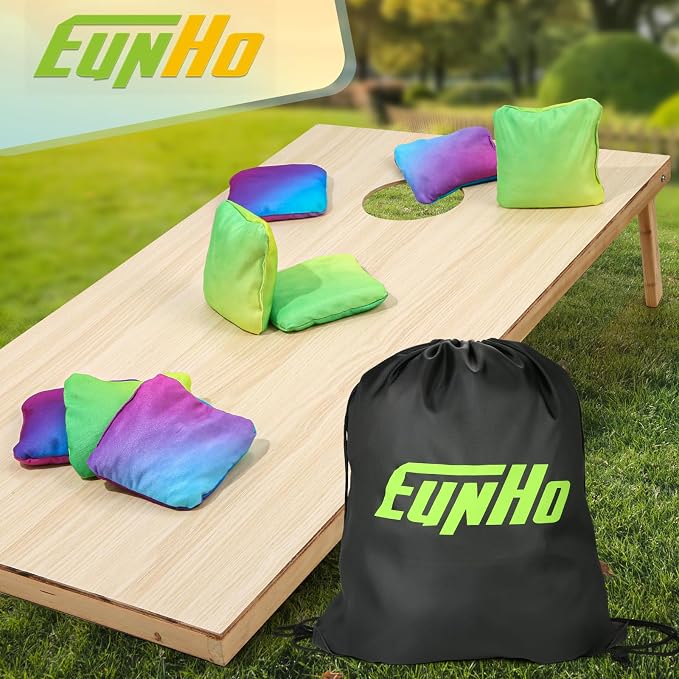 EunHo Double Sided Set of 8 Cornhole Bags Regulation Size & Weight Sticky and Slick Professional Corn Hole Bean Bags Multicolored