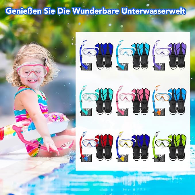 Snorkeling Gear for Kids with Foldable Silicone Full Dry Snorkel, Kids Snorkel Set Anti Leak Youth Junior Snorkeling Package Diving Mask Soft Tube with Mesh Bag Scuba Swimming Goggles