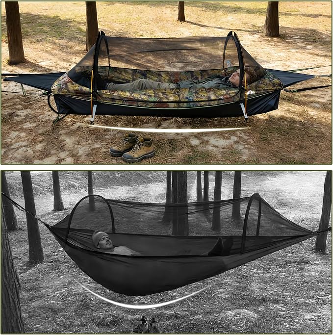 Night Cat Upgraded Flat Lay Hammock Tent Combo with Sleeping Pad Non Rolling for 1 Person Adults 330LBS 87x28x19in