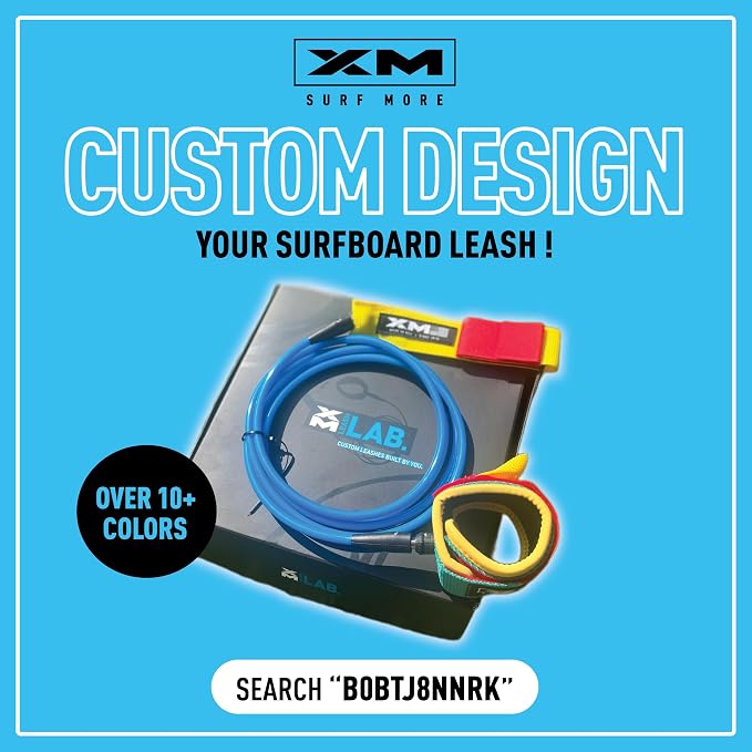Regular Premium Surfboard Leash, 5/6/7/8/9/12ft Length, Cord (.270 in.) Unbreakable Swivels, Detachable Railsaver, Made in USA [3 Yr Warranty]