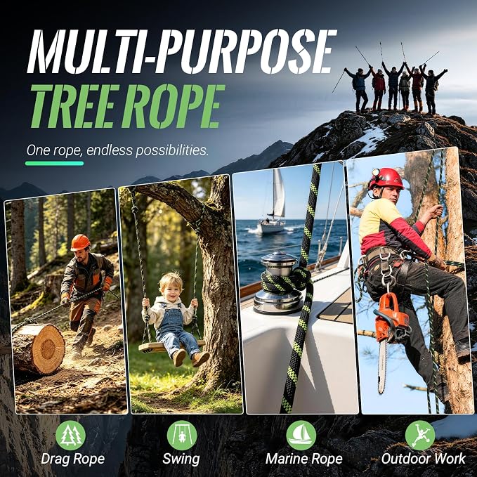 10mm/12.7mm Arborist Rope,3825lbs-9000lbs Double Braided Arborist Bull Rope for Tree Rigging & Pulling,Heavy Duty Rope for Tree Work,Rappelling, Swing Sailing Hiking Camping