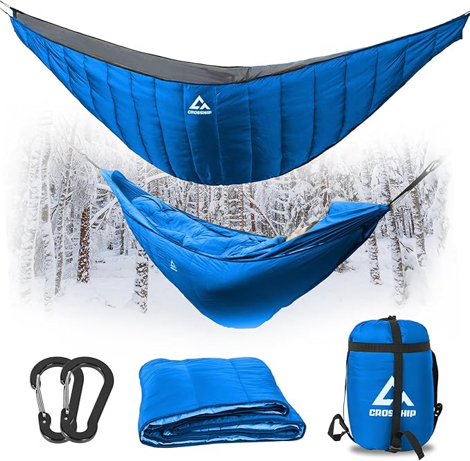 Hammock Underquilt for Camping - Full Length Blue Lightweight Warm Quilt for 3-4 Seasons (41-68°F) - Soft & Durable for Hiking, Backpacking, Beach, Travel - Holds Up to 500lbs