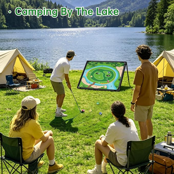 Golf Chipping Game - Portable Golf Practice Set for Indoor & Outdoor Lawn Play! Enjoy Backyard, Beach & Office Parties - Fantastic Golf Gifts for Men+ 2Golf Clubs-2 Pack