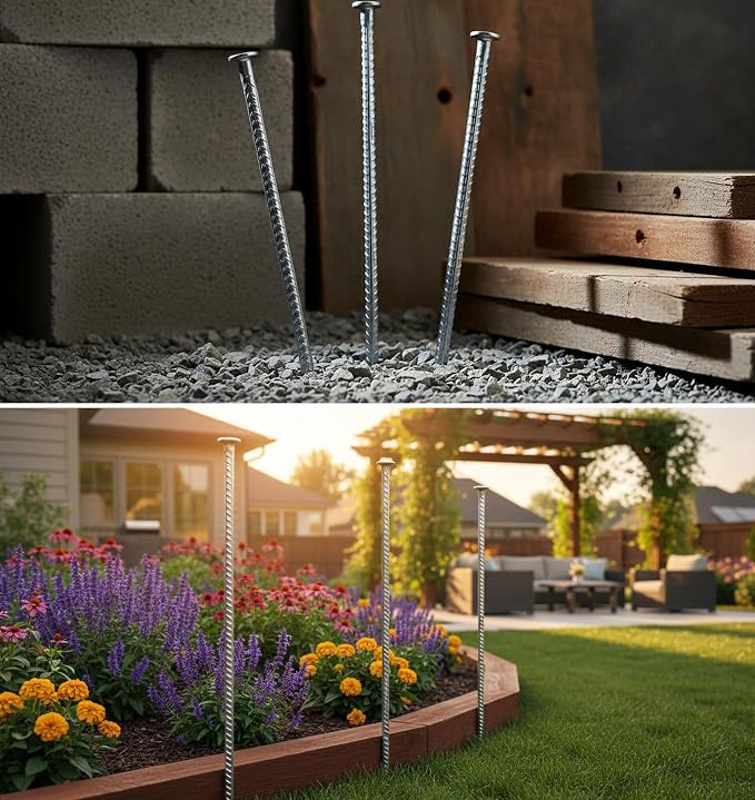 Rebar Stakes 16 Inch Metal Spikes for Asphalt 1/2 Inch Diameter-6 Pack Ground Stakes Heavy Duty for Speed Bump, Wheel Stop-Rebar Support Estacas de Metal-Ground Anchors -Tent Stakes