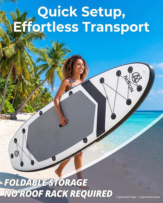 Inflatable Stand Up Paddle Board with Seat, 10'6"/10'5" SUP 440LBS, Recreational Paddleboard for Adults Beginners, Blow Up Paddle Board with Fishing Design, Camera Mount, Cooler Bag & Full Accessories
