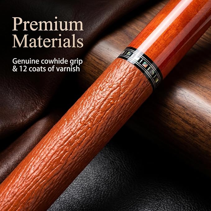 Tai ba cues 2-Piece Pool cue Stick with Case, Genuine Leather Grip, 13mm Tip, 58", 3/8 * 8 Pin Joint, Hardwood Canadian Maple Professional Billiard Cue Stick 19, 20, 21 Oz, Pink, Blue, Green, Orange