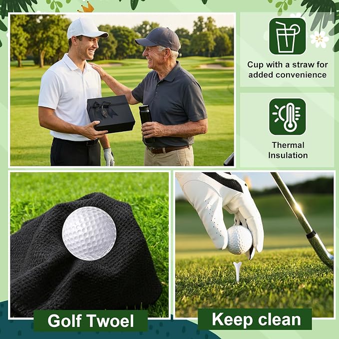 22 Pcs Golf Accessories Kit Cleaning Kit Include Golf Ball Bag Tumbler, Balls Tees Marker Pens, Cleaner Brush, Towel and Gift Box Set for Man Father's Day Birthday Gifts