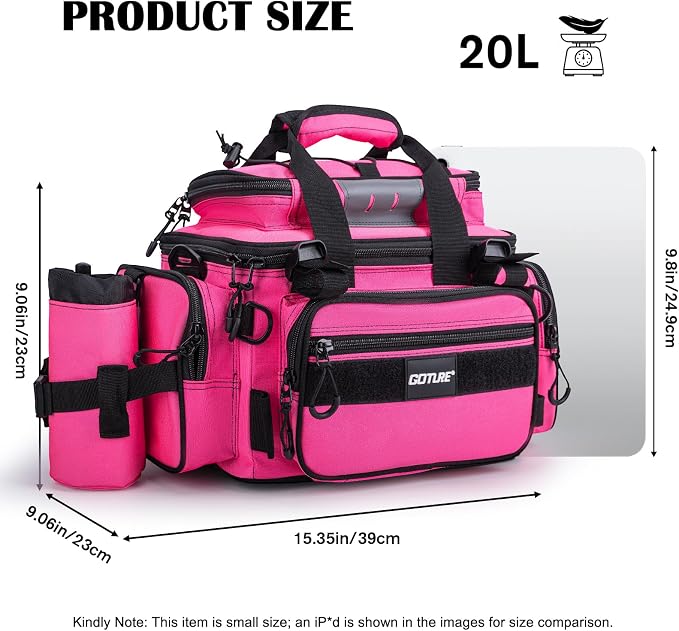 Goture Fishing Tackle Bag, 600D Water-Resistant Soft Side Crossbody Sling Bag with Rod Holder,Small Gear Storage Tactical Bags for Saltwater & Freshwater,Fits 4 3600 Tackle Boxes (Not Included)