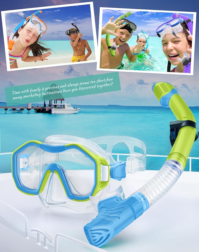 Snorkeling Gear for Adults Kids, Dry-Top Snorkel Set, 180°Panoramic Wide View Diving Mask Breathing Freely Snorkel Mask for Snorkeling Scuba Diving Swimming Travel