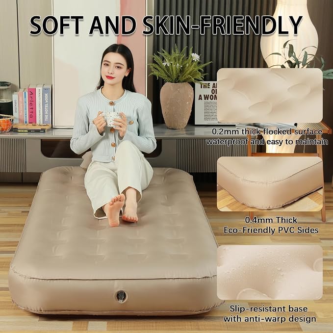 Queen Air Mattress with Fast Inflation Pump, Air Mattress - Leak-Free & Odorless Inflatable Bed for Travel and Guests, Supports up to 650 lbs - Ideal for Camping and Home, 8" Height