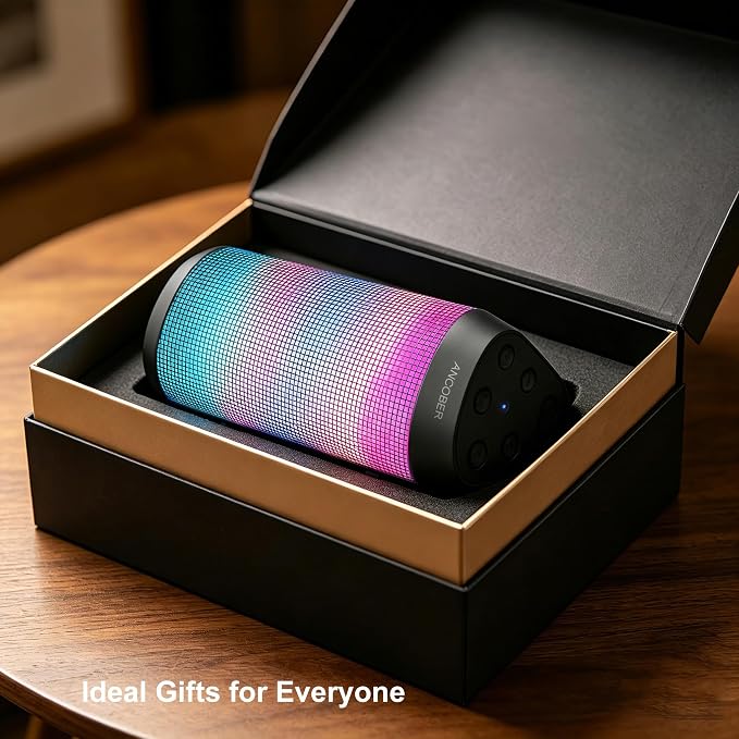 Portable Bluetooth Speaker Powerful HD Loud Sound, LED Lights, IPX4 Wateproof, 24H Playtime, Wireless TWS Pairing, Built-in Mic, for Home/Outdoor/Party, Birthday Gifts for Father Men Dad Husband