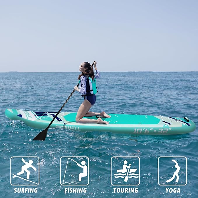 UPWELL 11’6”/11'2”/11'/10'8”/10'6”/10'2” Inflatable Stand Up Paddle Board with sup Accessories Including Backpack, Repairing Kits, Non-Slip Deck, Leash, 3 Fins, Paddle and Hand Pump