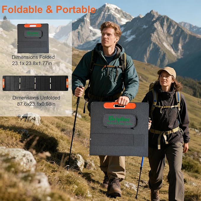 200W Portable Solar Panel for Power Station,25V Foldable Solar Panel Charger with Kickstand,Dual USB & Type-C Output,>23% High Efficiency IP65 Waterproof for Camping,Hiking,RV Trips