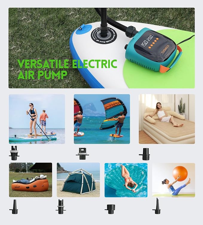 20PSI Paddle Board Pump Sup Air Pump Electric Portable Inflator & Deflator, Auto-Off, Mini Compressor for Inflatable Stand-up Paddleboard Kayak Wing Kite with 12V DC Car Plug-in Adapter