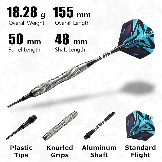 Soft Tip Darts Set with Gift Box Dart Case Professional Darts Plastic Tip with 100 Dart Tips 12 Shafts 24 Flights Tool Kit Flight Protectors for Electronic Dart Board