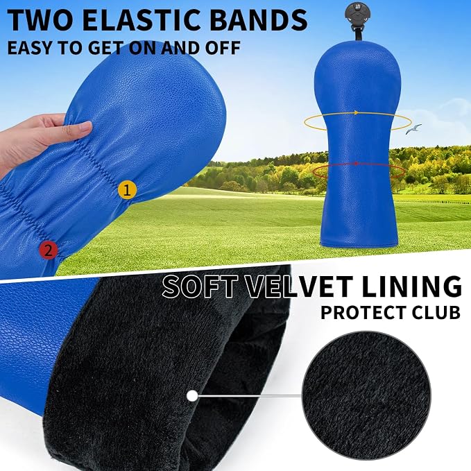 Golf Accessories Golf Club Covers for Driver, Fairway, Hybrids - Golf Driver Headcover/Golf Fairway Wood Head Cover/Hybrid Headcover for Men/Women Golfer