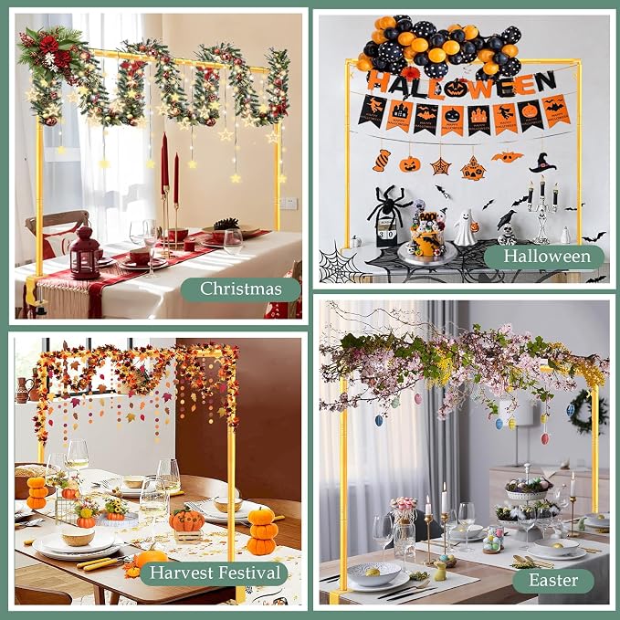WellSign Over The Table Rod Stand with Clamps 31"-110" Length 31"-64" Height Adjustable Metal Table Hanging Decor Rod with Storage Bag for Gender Reveal Ceremony Party, Gold Table Balloon Arch Stand