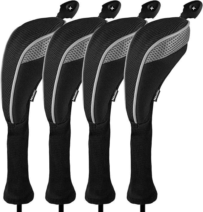 Andux 4 Pack Long Neck Golf Hybrid Club Head Covers Dial No. Tag CTMT-01 | Mesh Breathable material | all the Same Size | Coloured Piping | Pull-On Closure