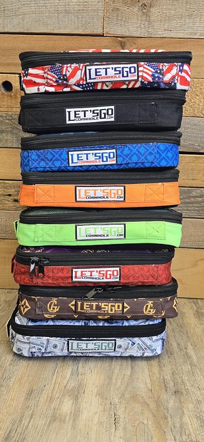 Cornhole Bag Pouch case insert Each case hold 4 regulation size bean bags This ad is for 8 pouches of one of each color/design With label handles to easily find your favorite equipment