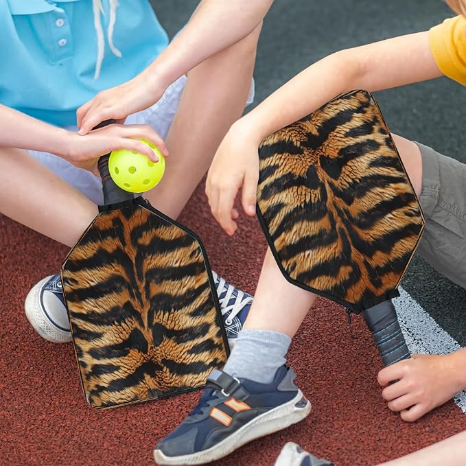 Tiger Fur Universal Pickleball Paddle Cover 12.4 × 9.45 inch Racket Sleeve with Handle Strap Mesh Pocket Fits USAPA Standard Widebody Paddles 2 PCS