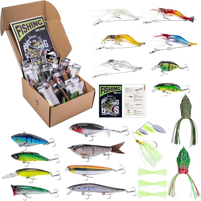 Goture 18PCS Fishing Lures Kit,Hard/Soft Bait Set for Bass Trout Fishing | Includes Glide Bait, Crankbaits, Minnows, Pencil Lure, Popper, Plopper, VIB, Spinnerbaits, Frog Lure,Shrimp Lures Saltwater