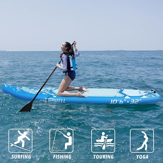 UPWELL 11’6”/11'2”/11'/10'8”/10'6”/10'2” Inflatable Stand Up Paddle Board with sup Accessories Including Backpack, Repairing Kits, Non-Slip Deck, Leash, 3 Fins, Paddle and Hand Pump