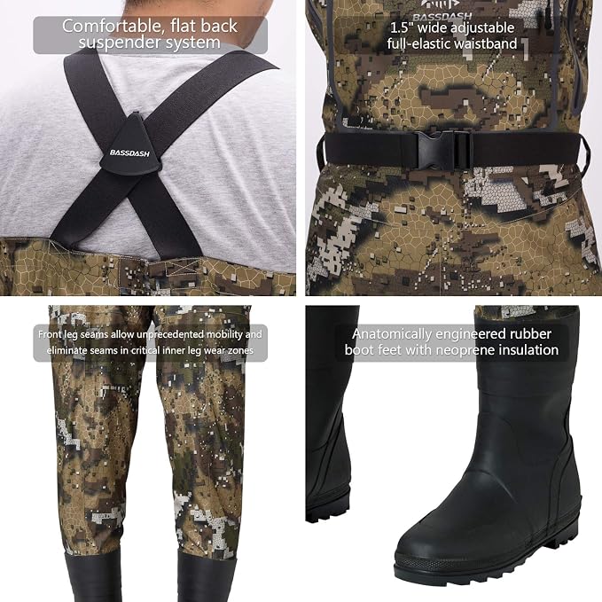 BASSDASH Breathable Ultra Lightweight Chest Stocking Foot Fishing Hunting Waders for Men