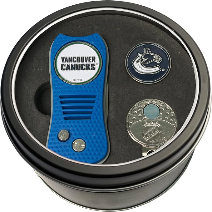 Team Golf NHL Gift Set Switchblade Divot Tool, Cap Clip, & 2 Double-Sided Enamel Ball Markers, Patented Design, Less Damage to Greens, Switchblade Mechanism