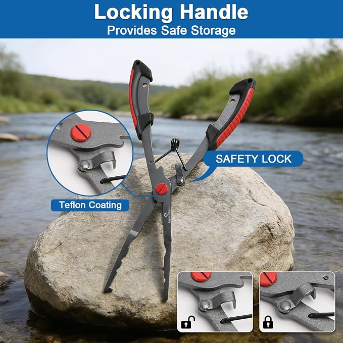 Fishing Pliers Kit 3 in 1 Fishing Tools Set with Long Nose Fishing Pliers Teflon Coated Needle Nose Pliers and Fishing Scissors Stainless Steel Fishing Tools for Saltwater Freshwater