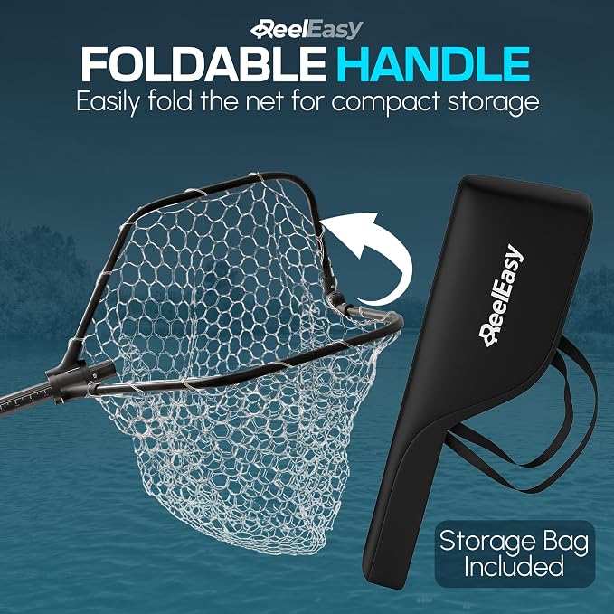 Large Fishing Net with Extendable Telescopic Handle – Foldable, Lightweight Landing Net with Built-in Size Measurement – for Freshwater, Saltwater, and Beach Fishing