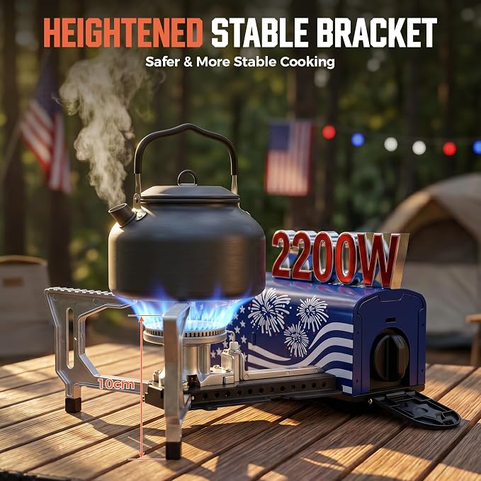 BIG HORN OUTDOORS Butane Camping Stove, Portable Folding Gas Burner with Carry Bag for Camping, Emergency Use, Outdoor Cooking & 4th of July Parties