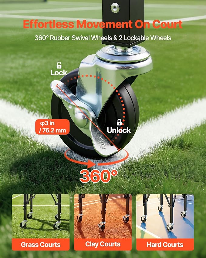 VEVOR Tennis & Pickleball Hopper Holds 200/175/150/120 Balls, 3-in-1 Tennis Foldable Pickleball Basket Cart for Easy Installation, Storage Bag for Tennis Training & Teaching