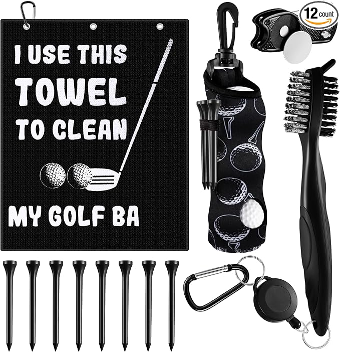 Liliful 12 Pcs Golf Accessories Kit, Include Golf Ball Bag with Hook Towel Tees Magnetic Ball Marker Divot Tool Cleaner Brush for Women Man Gifts