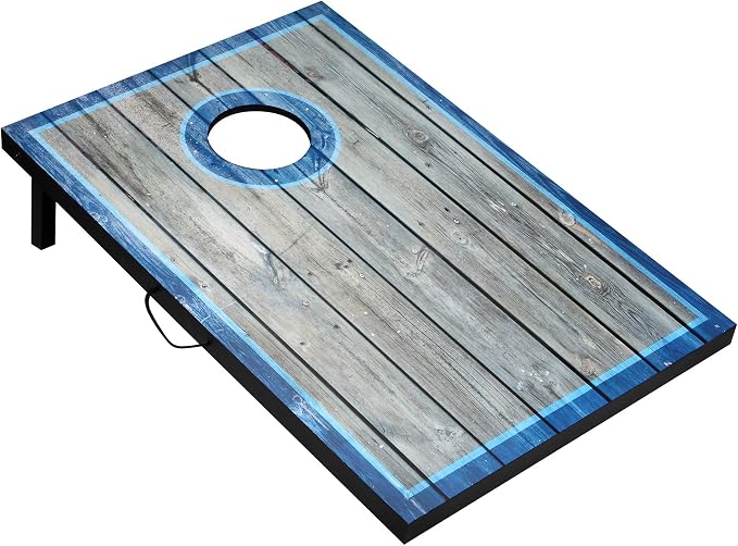 Hathaway Atlantic LED Cornhole Board Set – Includes 8 Rip-Resistant Bean Toss Bags & 2 Target Boards with Built-in Cornhole Lights & Nylon Carrying Bag for Portability – Blue/White