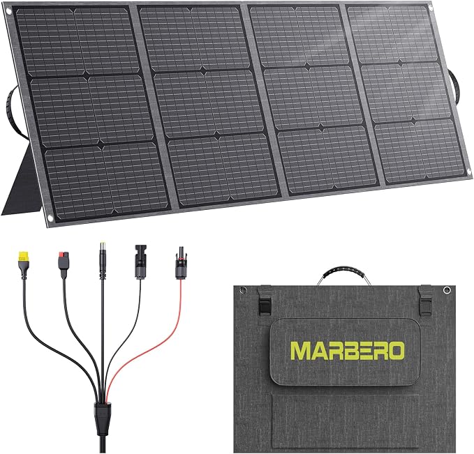 MARBERO 200W Portable Solar Panel for Power Station IP68 Waterproof 200 Watt Foldable Solar Charger >23% High Efficiency Compatible with Solar Generator for Camping RV Outdoor Cloudy