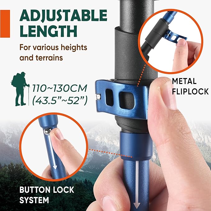 TREKOLOGY Trek-Z Cork Grip Trekking Poles Bundle with 6 Rubber Tip Replacements – Lightweight Folding Hiking Poles, Adjustable Height, Premium Aluminum Walking Sticks for Men & Women