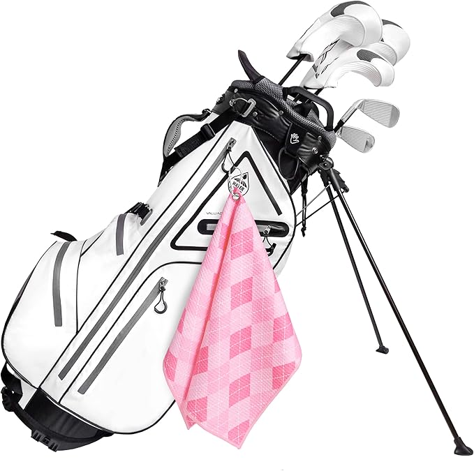 Golf Towel Gift for Golf Bags with Clip for Men & Women, Waffle Weave Microfiber Towel with Industrial Strength Clip Hook for Strong Hold to Golf Carts or Clubs, Set of 6