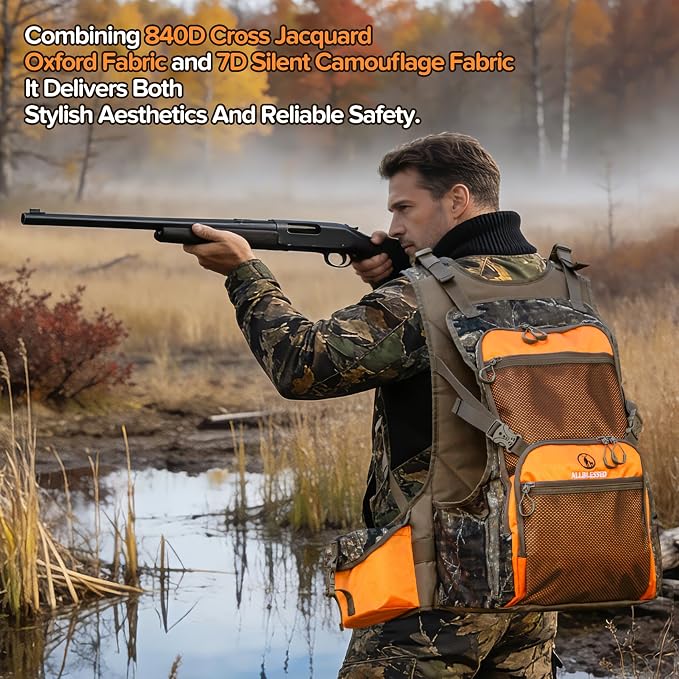 Upland Hunting Vest Backpack - Durable Orange Camo Game Vest with Multiple Pockets, Adjustable Fit, Bird Hunting Vest for Men