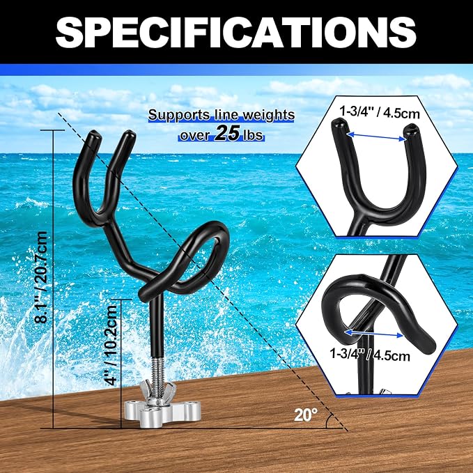 8PCS Fishing Rod Holders for Boat, Sure Grip Steel 20 Degree Angle Rod Holder with Mounting Base, Fishing Rod Holder for Boat, Ship, Yacht and More for Fishing Lovers, Boat Rod Holder