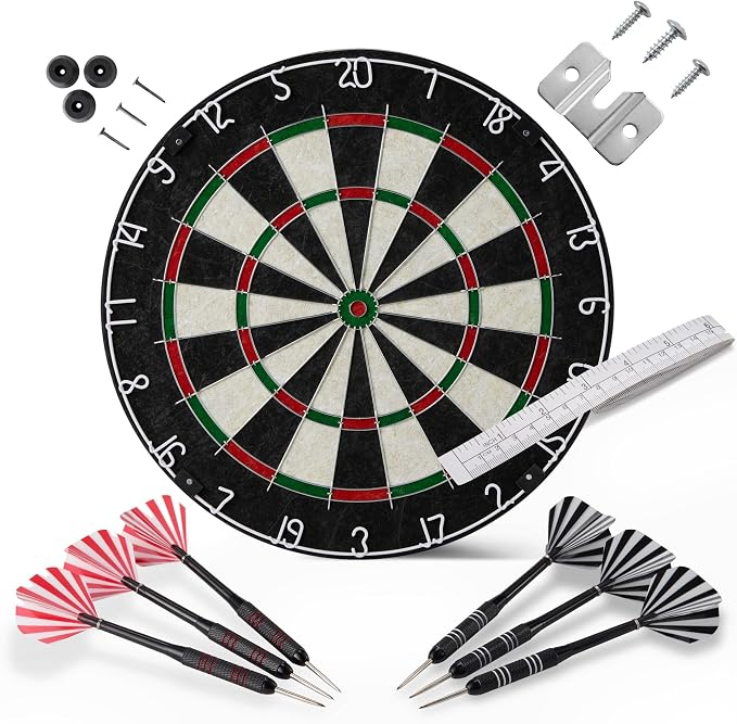 Amazon Basics Dartboard for Adults, Regulation Size, with Steel Tip Darts