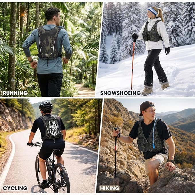 RAINSMORE Hydration Backpack with 2L Water Bladder, Lightweight Running Vest for Men Women, Adjustable Water Chest Pack for Hiking, Cycling, Marathon