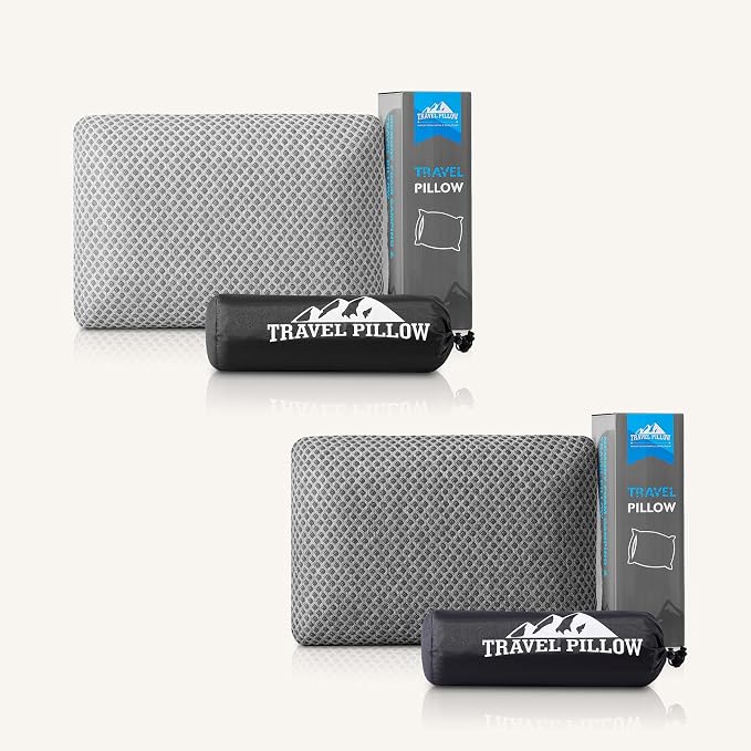 Travel Pillow Memory Foam Pillows, Light Grey L Size, Dark Grey L Size, Ideal Backpacking Hiking, Bed Pillows, Airplane and Car